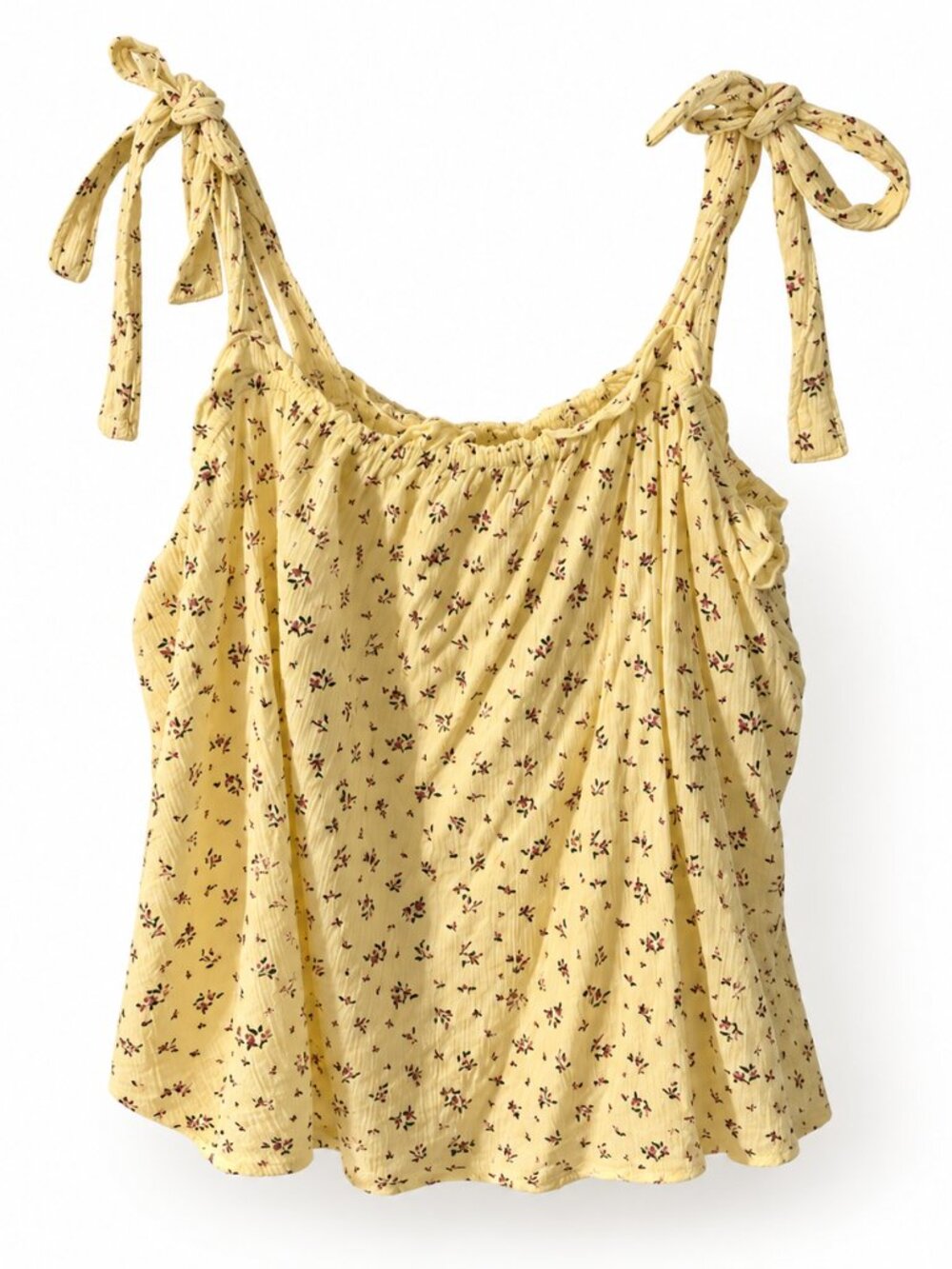 Abound Yellow Ditsy Floral Tie Shoulder Cami Top Large Cottagecore Bow Straps